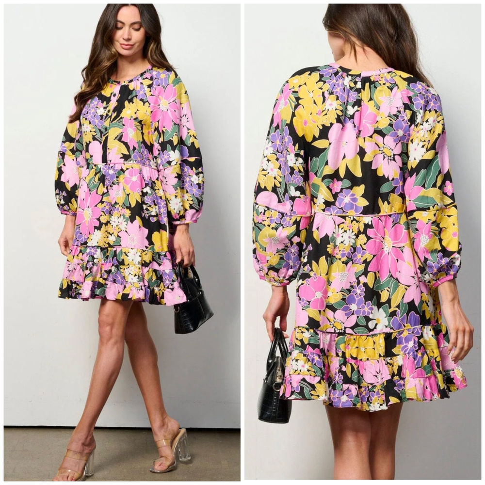 Current Air Pink and Black Linen Blend Sundress